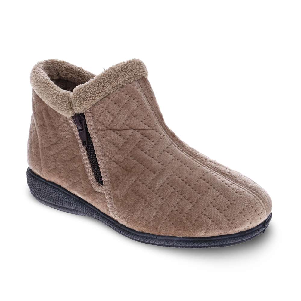Dahlia Quilt Slipper - Taupe