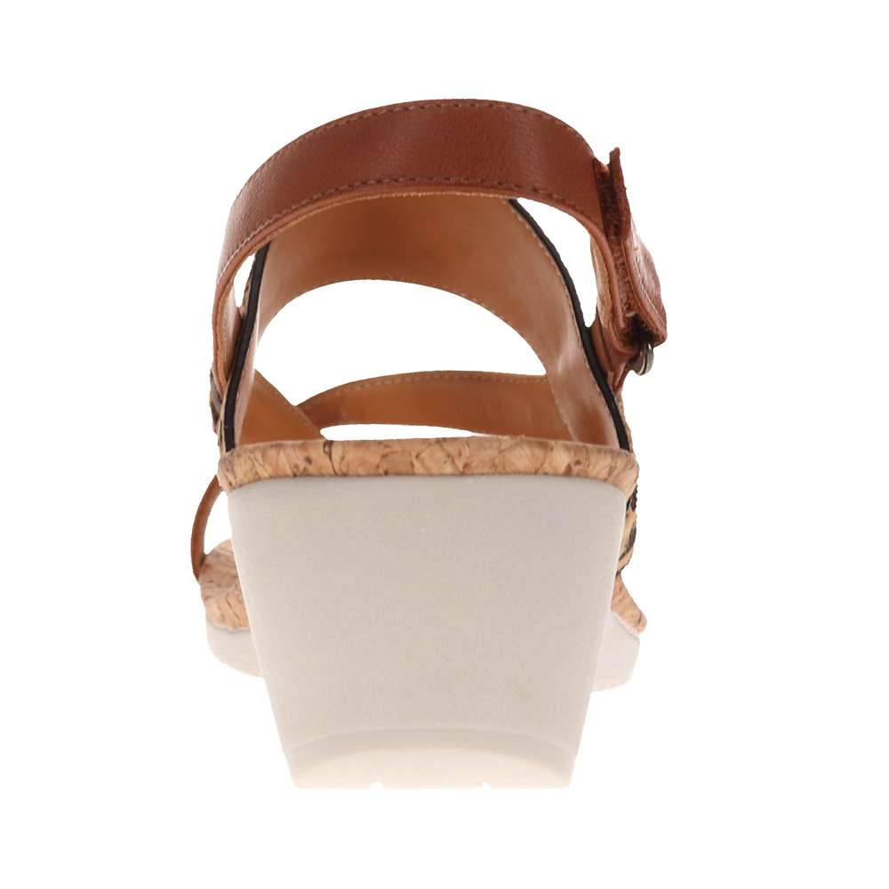 Honolulu Back Strap Wedge - Cognac/Leopard