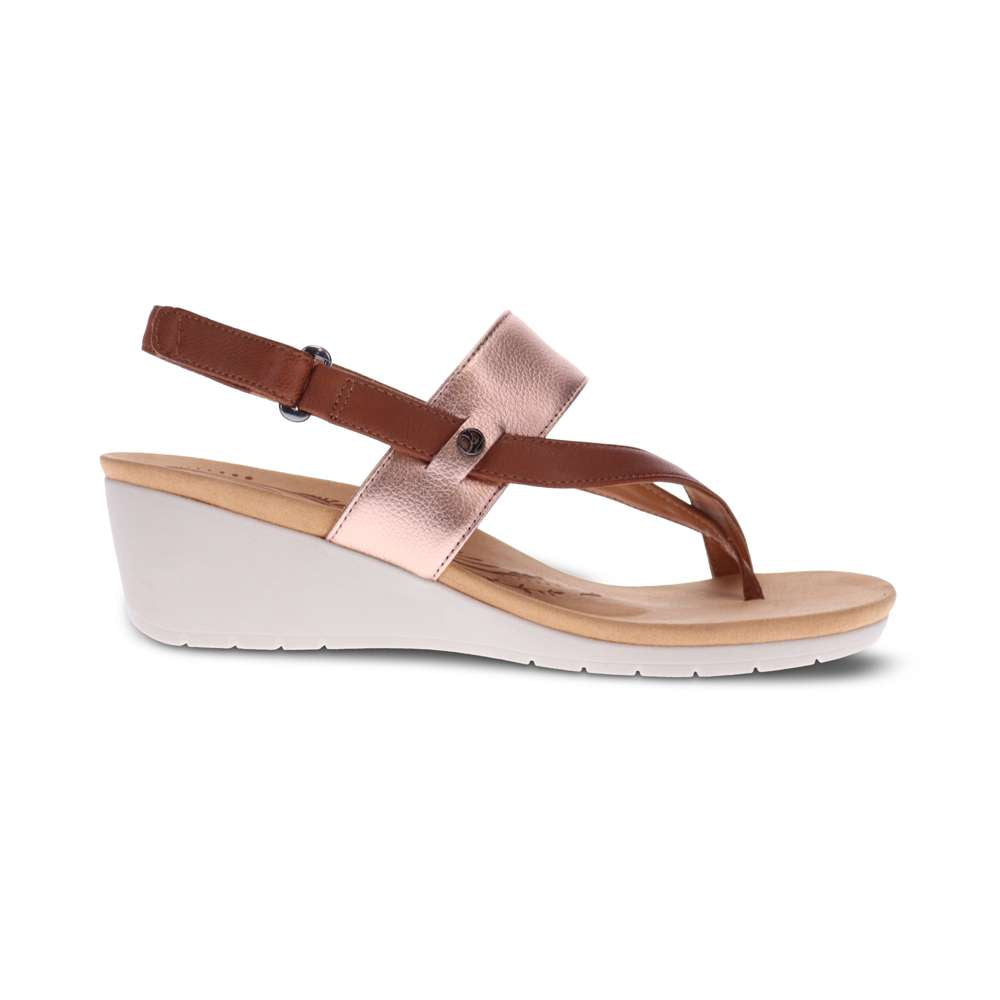 Honolulu Back Strap Wedge - Cognac/Rose