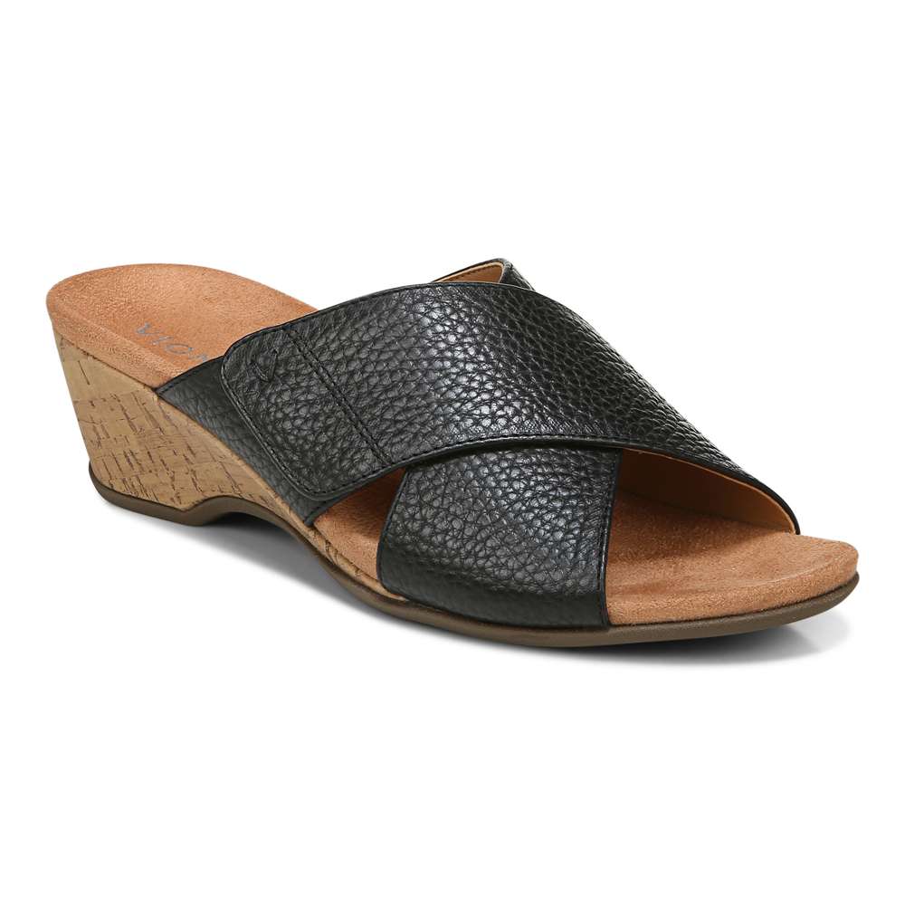 Leticia Wedge Sandal - Black Leather